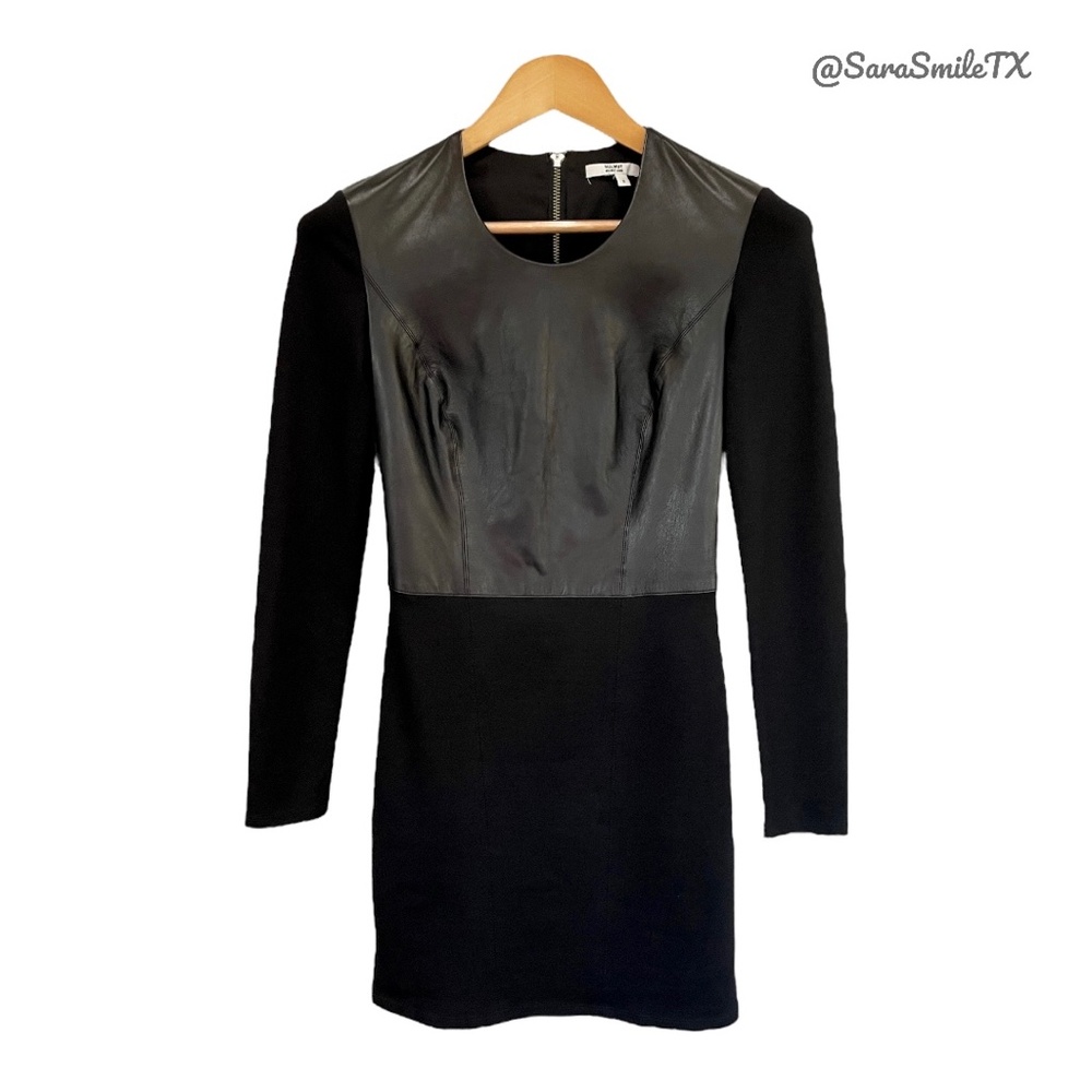 HELMUT LANG Black Lambskin Leather Panel Long Sleeve Mini Dress NWOT - Picture 2 of 16